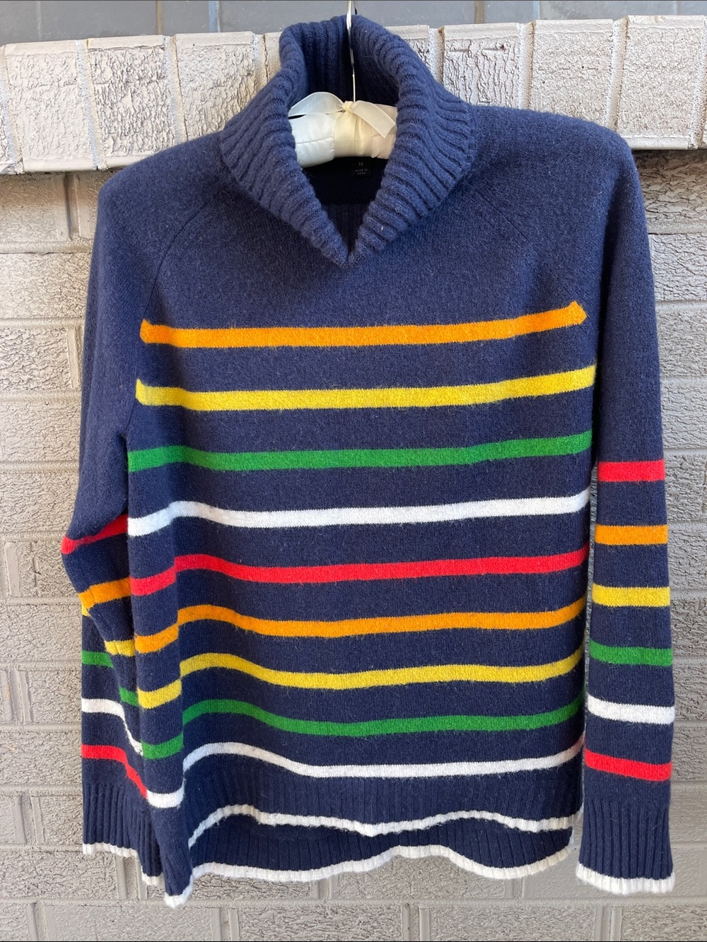 J Crew Rainbow Striped Navy Turtleneck Sweater- M